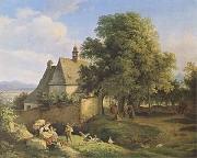 Adrian Ludwig Richter Church at Graupen in Bohemia (mk09) oil painting reproduction